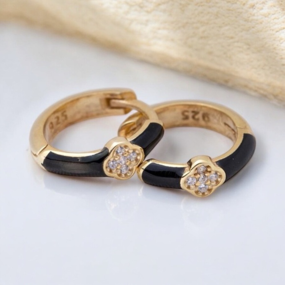 Vermeil Black Enamel Clover Earrings